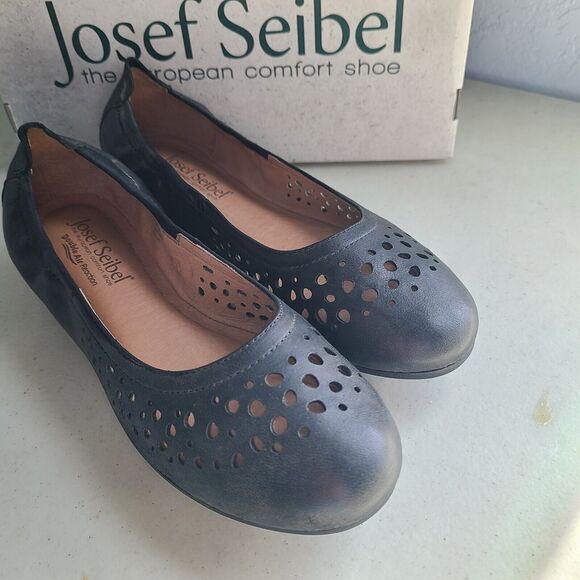 Josef Seibel Womens Pippa 29 Black Nesty Oil Burnish Leather Ballet Flat 41 NEW - Picture 1 of 5